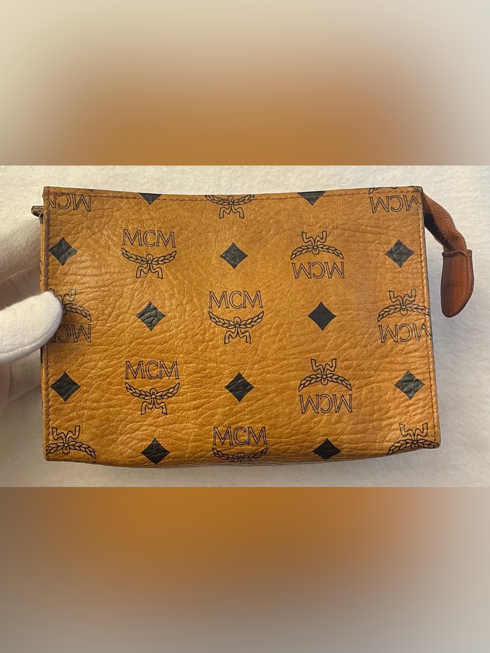 MCM Authentic Vintage Cognac Logo Print Small Pouch